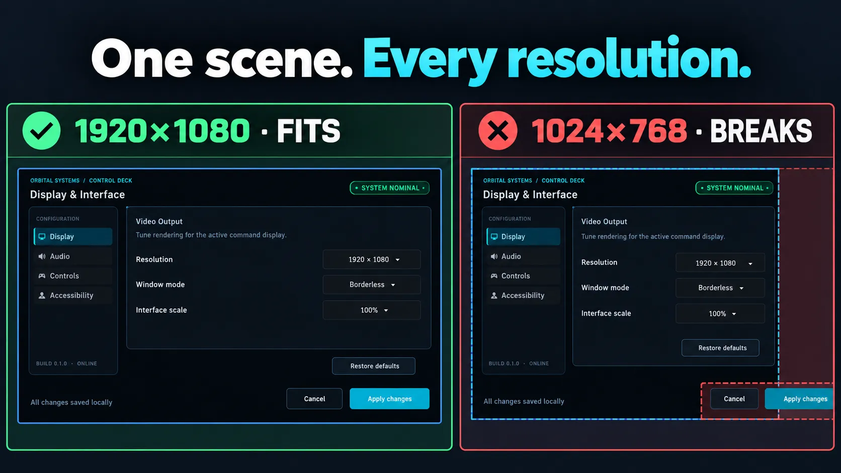 The same UI at two resolutions, side by side